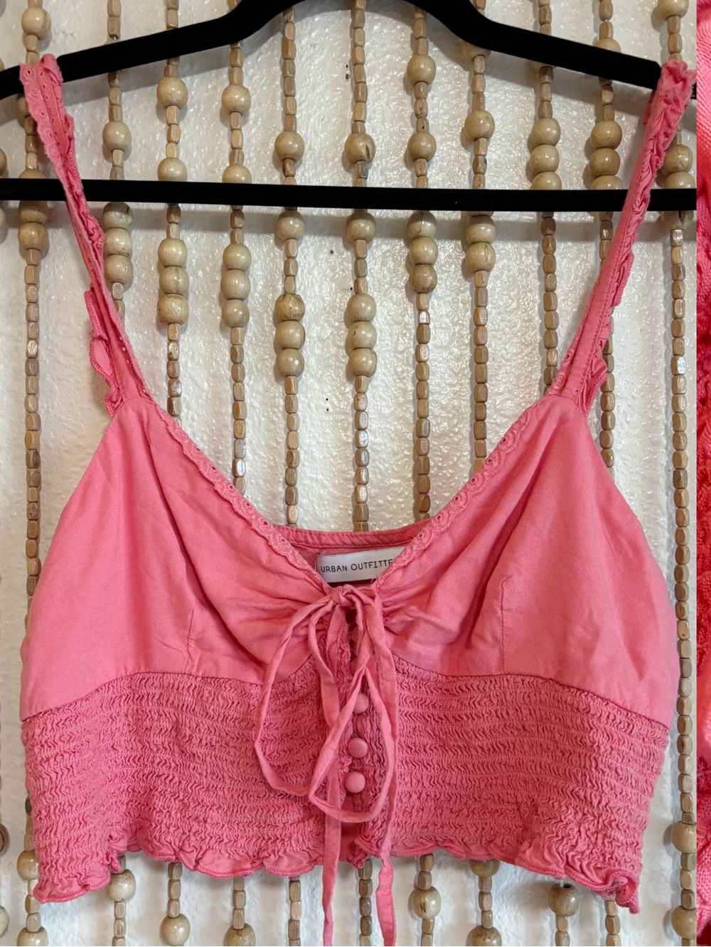 Urban Outfitters Pink Lace Trim Cropped Bralette Smocked Tank Cottage Coquette L